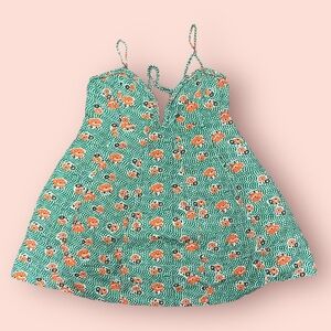 Free People Floral Babydoll Dress Size L Green/Orange *Flawed*